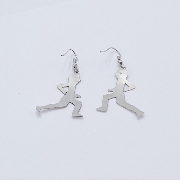 Running Man Silver Tone Metal Dangle Earrings - Picture 5 of 7